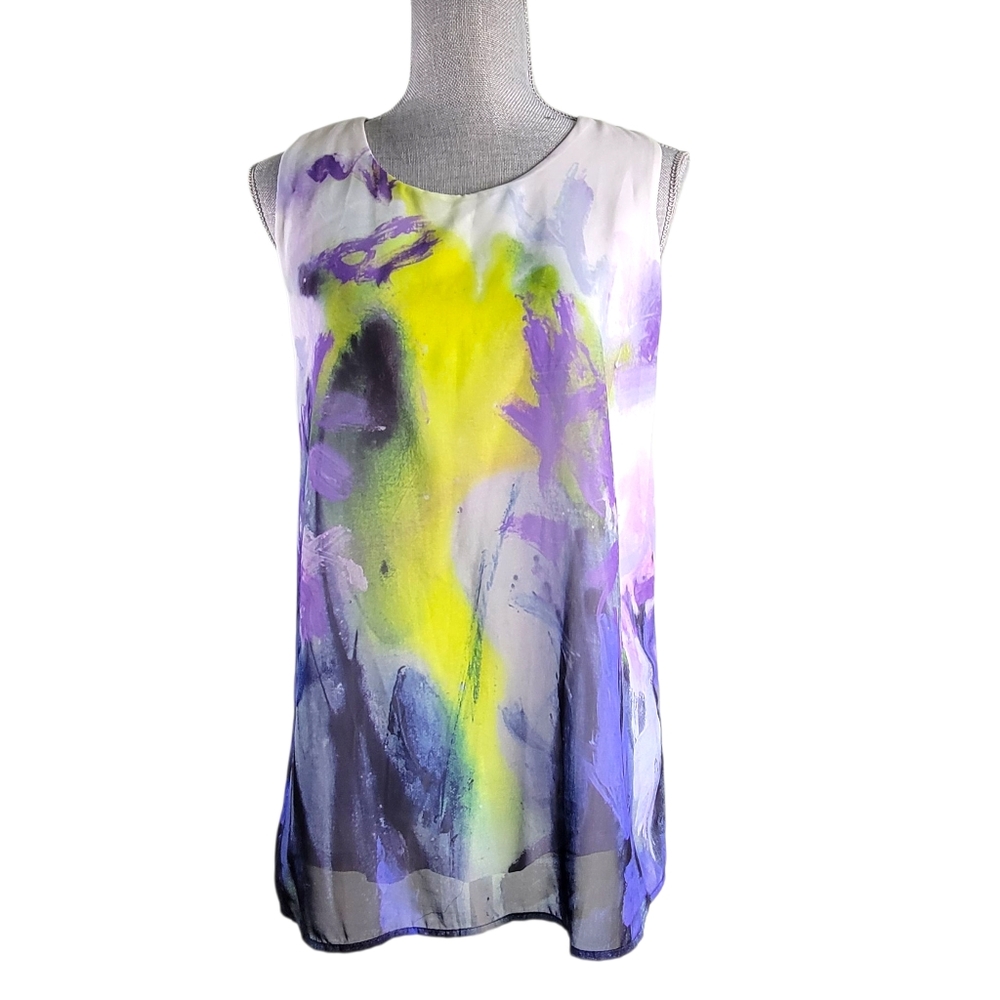 Claire Desjardins Woman's Purple/Blue Abstract Art to Wear Sleeveless Lined Top